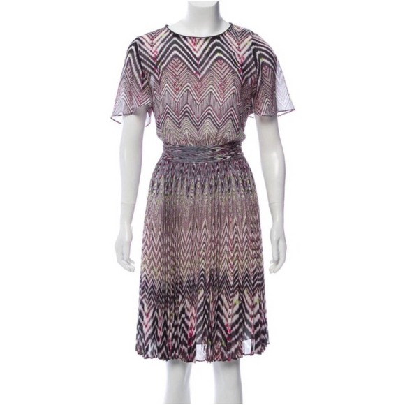 Karen Millen Abstract Chevron Pleated Dress Size 8